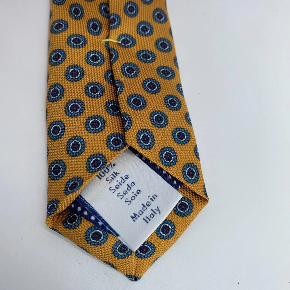 Eton Tie Mens One Size Yellow Blue Patterned Silk Classic Necktie Italy Made NWT